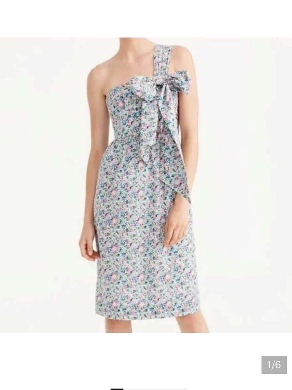 J. Crew One-Shoulder Floral Midi Dress in Blue, Pink, Green